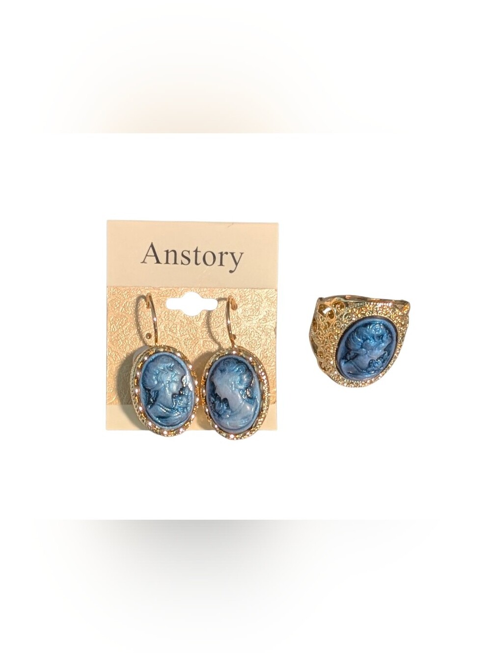 Blue Cameo Gold-Tone Drop Earrings